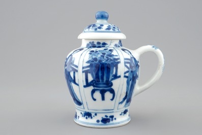 A Chinese blue and white mustard jar with cover, Kangxi